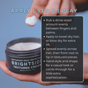 Textured cream jar with application instructions on a blue background