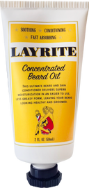 Layrite concentrated beard oil tube with yellow label on a white background