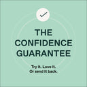 Text 'The Confidence Guarantee' with a checkmark on a light green background