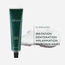 Green tube of Heath Shave Cream with white cream on a light gray background